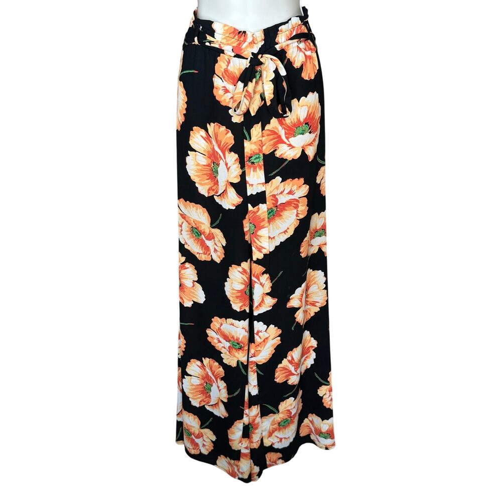 Forever 21 Poppy Print Elastic Waist Tie Belt Wide Leg Pants 1X